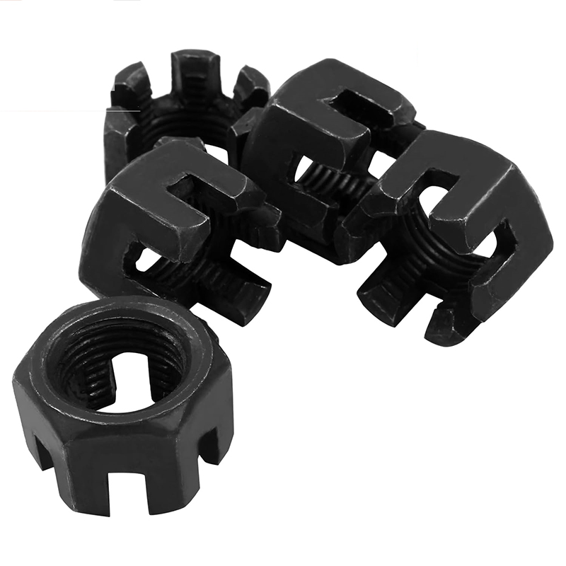 M16 × 1.5 الصف 4.8 الكربون الصلب الأسود أكسيد الجوز القلعة مشقوق DIN 935